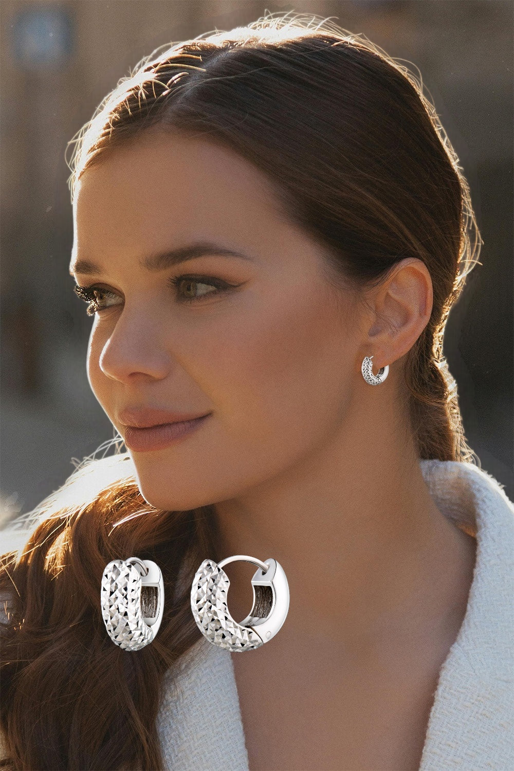 ต่างหูห่วงฮักกี้ตัดลายเพชร รหัส F84009 SILVER 925