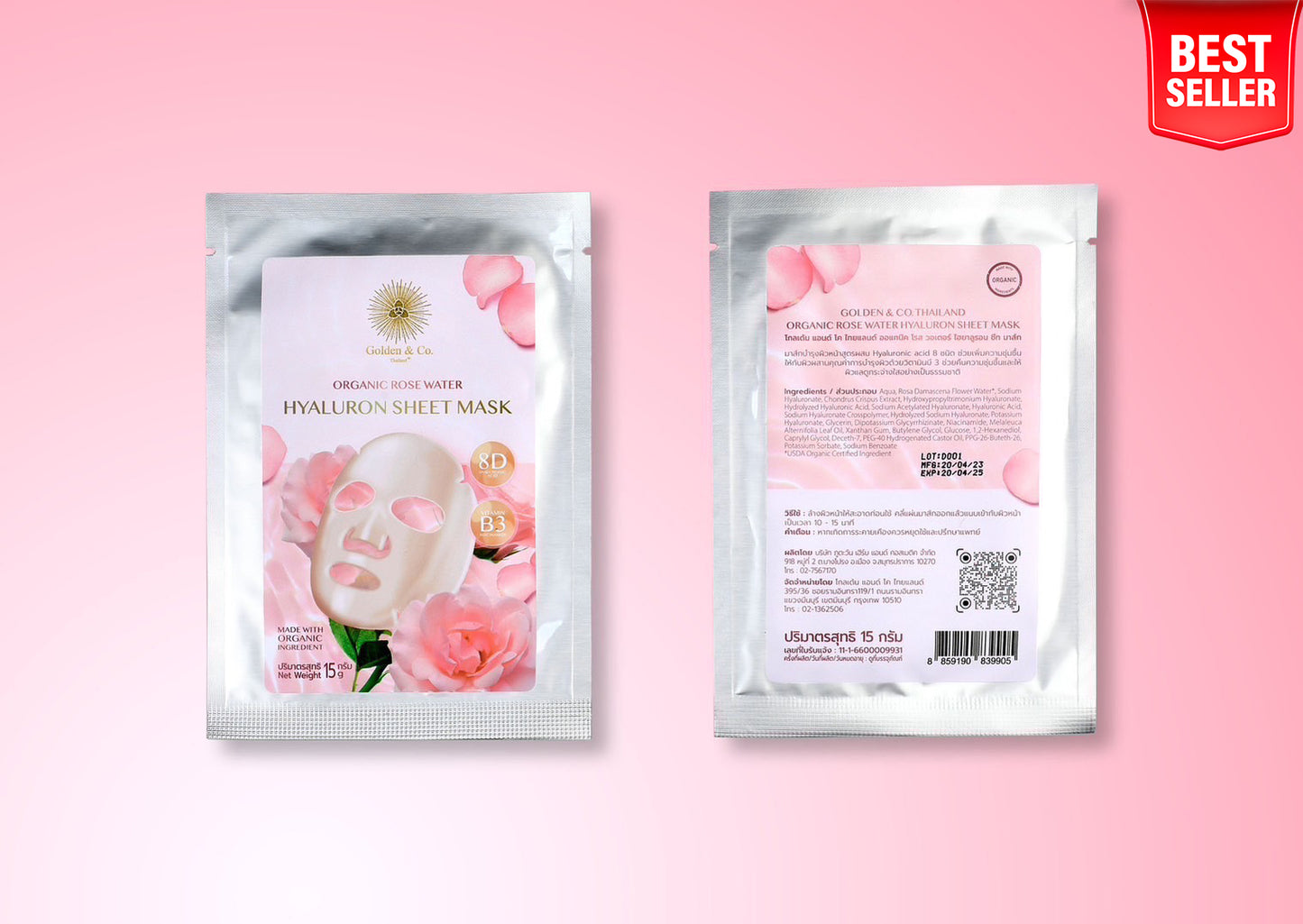 GOLDEN ORGANIC ROSE WATER HYALURON SHEET MASK