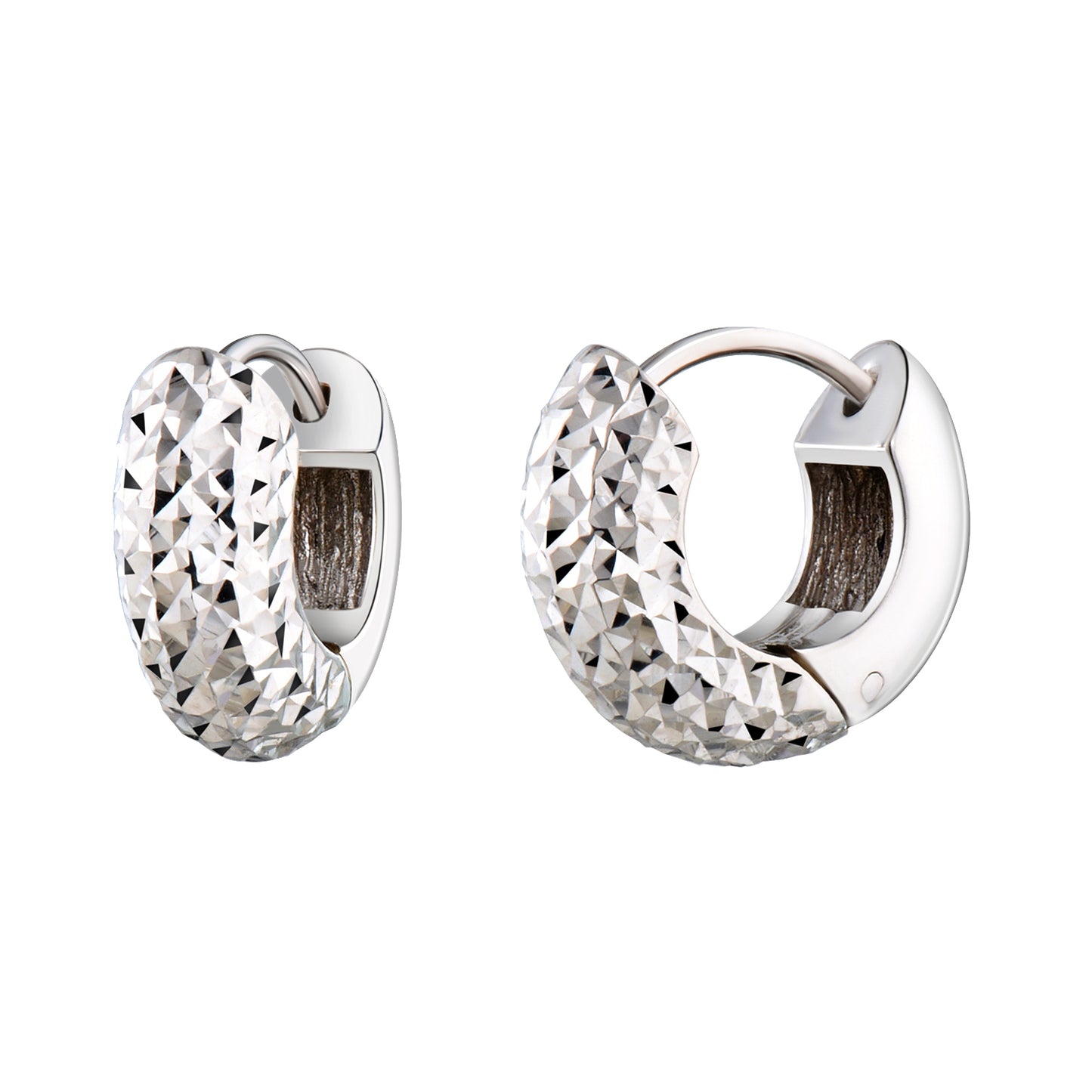 ต่างหูห่วงฮักกี้ตัดลายเพชร รหัส F84009 SILVER 925