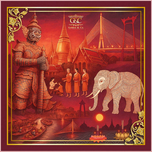 ผ้าพันคอลายวัฒนธรรมไทยสีแดง